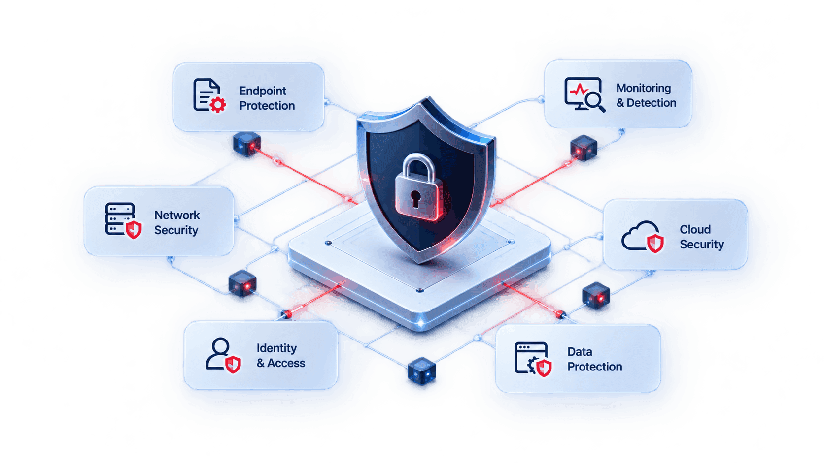 Cybersecurity coverage across endpoints, identity, network, cloud, data and applications
